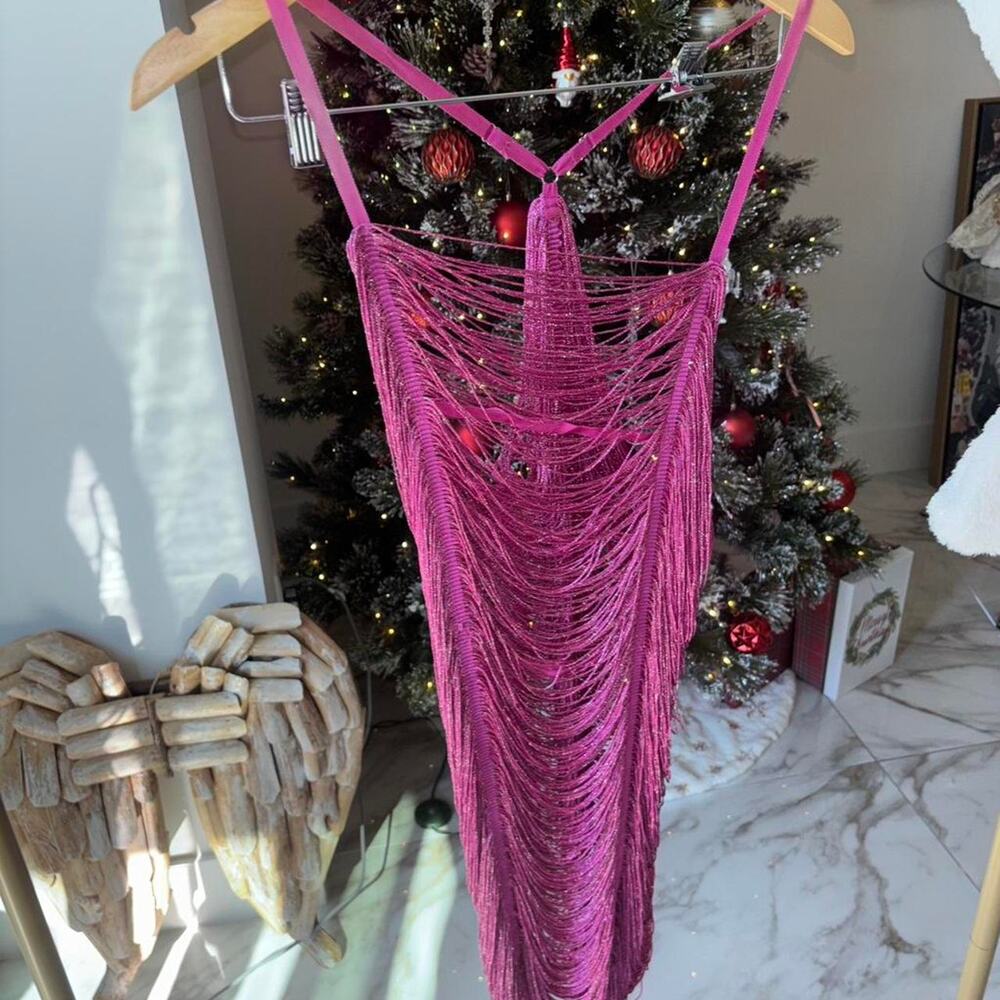 Pink fringe mini dress festivalvibes